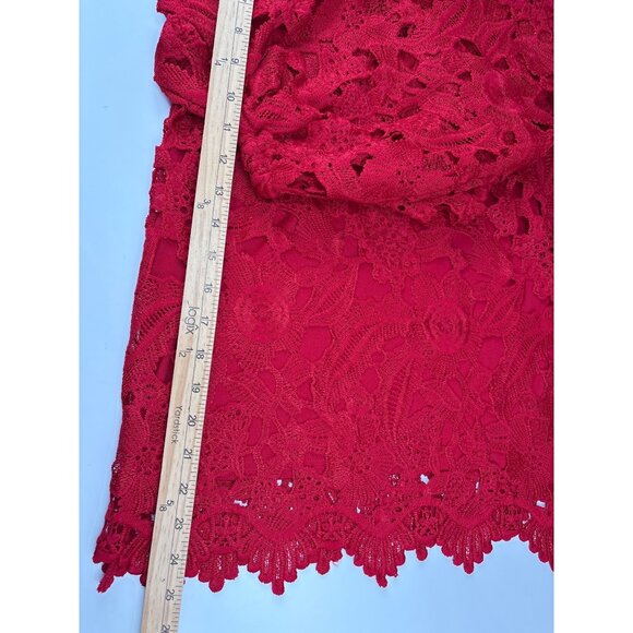 Ella Rafaella Womens Red Lace Blouse Size Large Stylish Floral Crochet Design - Picture 6 of 12
